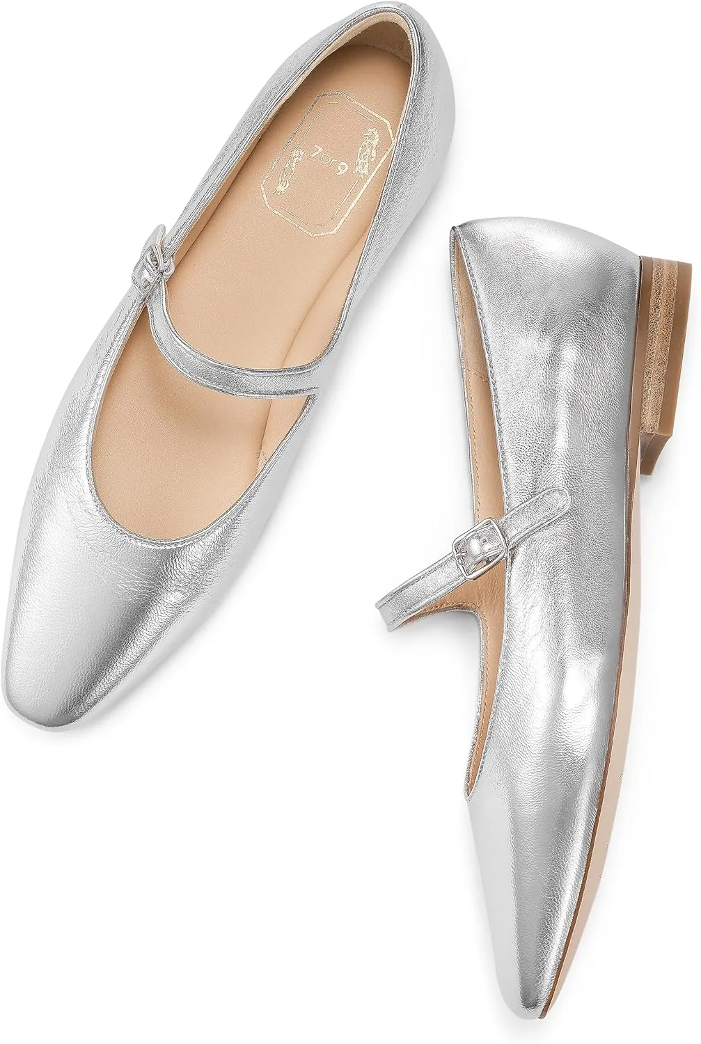 7or9 Mary Jane Flats Women Comfortable Mary Jane Shoes for Women Air-Touch Foam Lambskin Casual Shoes- Silver, Brown, Almond, Black