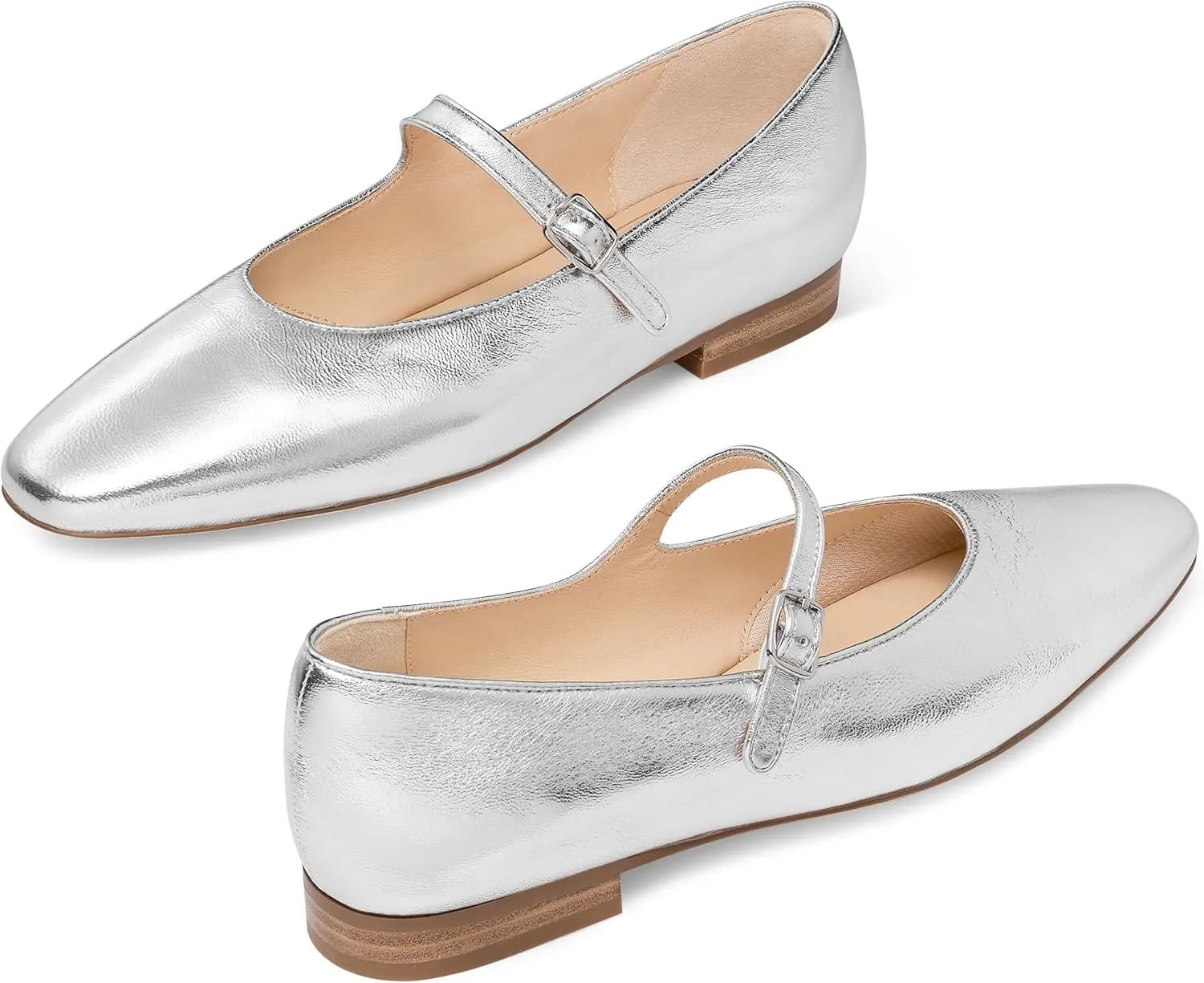 7or9 Mary Jane Flats Women Comfortable Mary Jane Shoes for Women Air-Touch Foam Lambskin Casual Shoes- Silver, Brown, Almond, Black