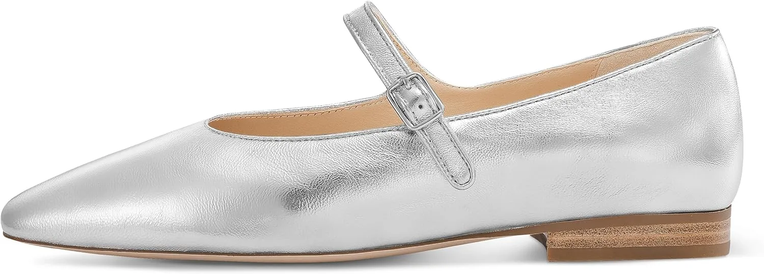 7or9 Mary Jane Flats Women Comfortable Mary Jane Shoes for Women Air-Touch Foam Lambskin Casual Shoes- Silver, Brown, Almond, Black
