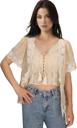 Adult Women Daisy Lace Bohemian Cardigan Summer Floral Fringe Ruffle Short Sleeve Kimono Crochet Sheer Shrug Crop Top