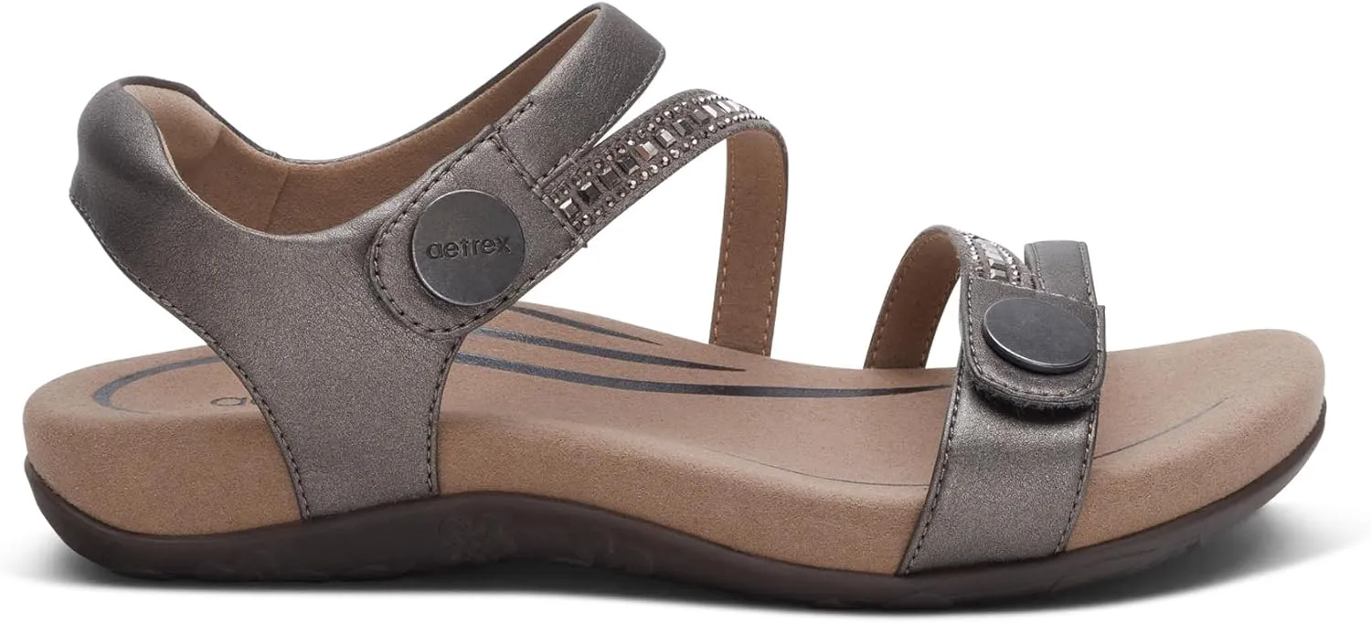 Aetrex Women's Jess Orthopedic Adjustable Quarter Strap Sandals - Comfort Memory Foam Fashion Flat Womens Sandals with Arch Support