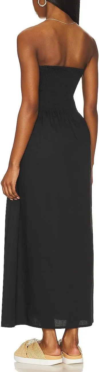 Aigeman Women Detachable Strap Dress Strapless Smocked Bodice Maxi Dress Pockets Long Swing Flowy Beach Sundress 373