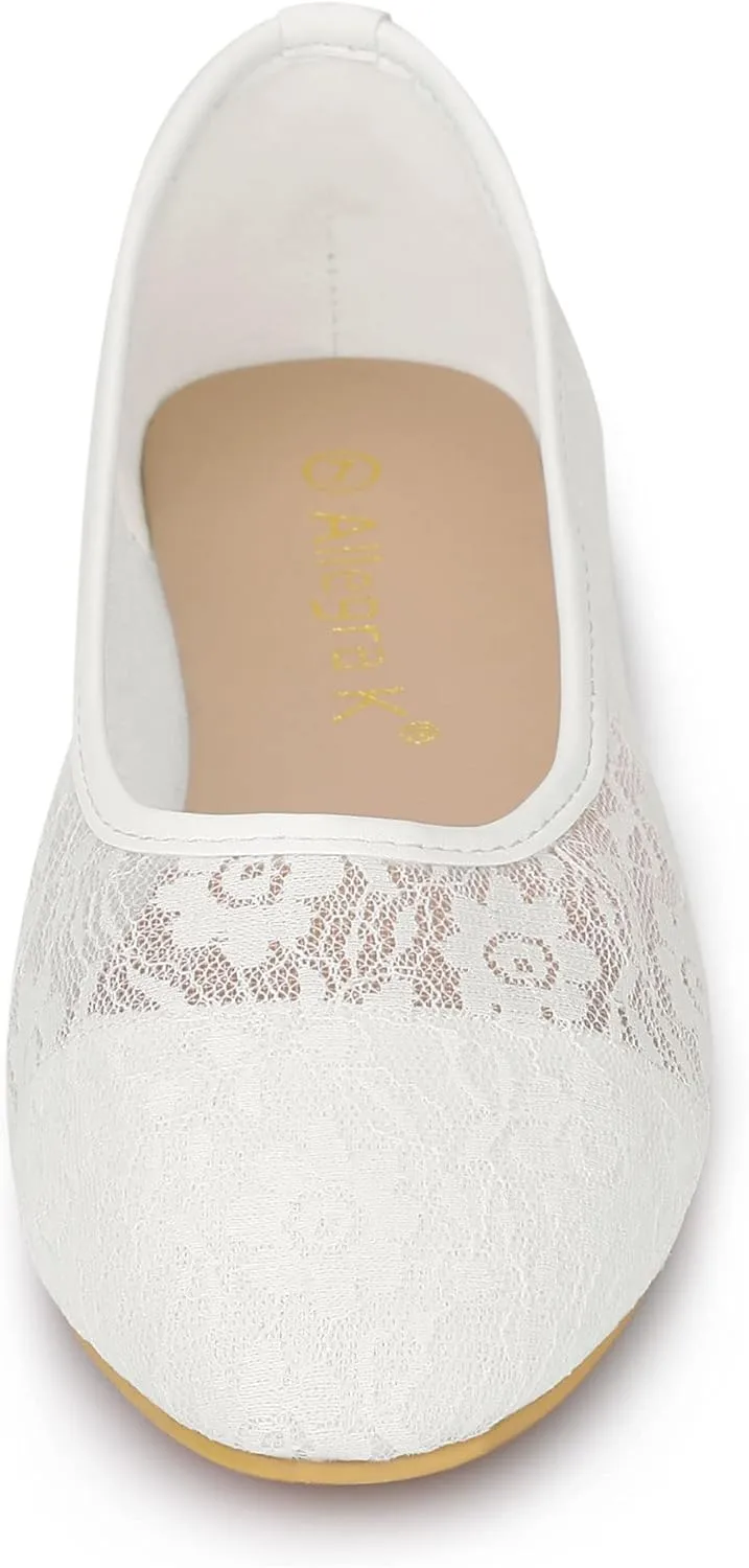 Allegra K Women's Lace Mesh Floral Round Toe Slip on Breathable Ballet Flats