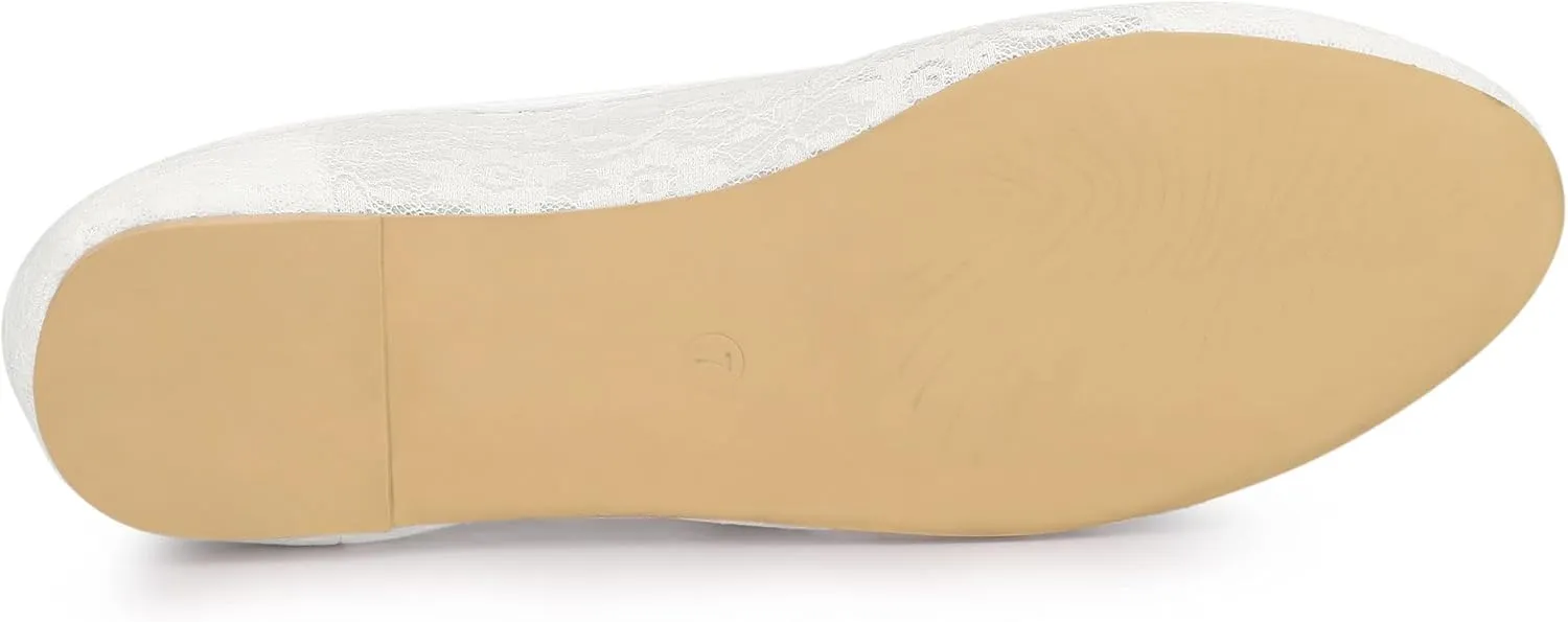 Allegra K Women's Lace Mesh Floral Round Toe Slip on Breathable Ballet Flats