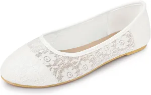 Allegra K Women's Lace Mesh Floral Round Toe Slip on Breathable Ballet Flats