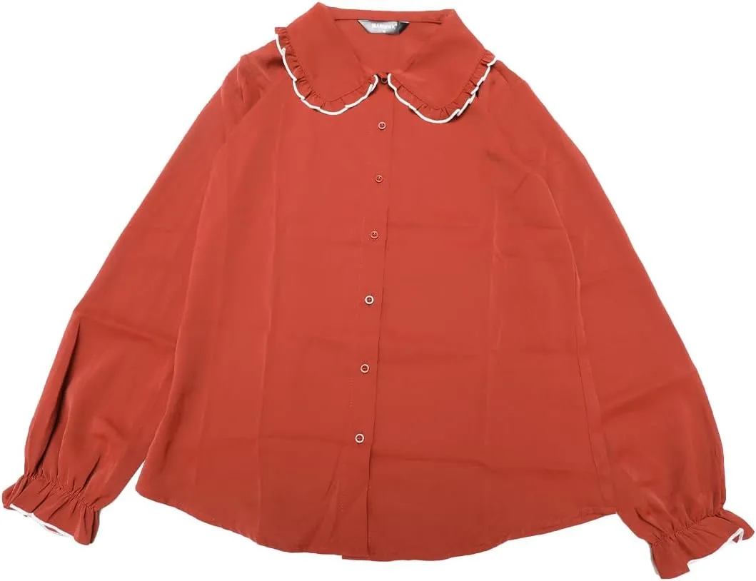 Allegra K Women's Long Sleeve Blouse Sweet Ruffle Peter Pan Collar Button Down Business Casual Work Shirt