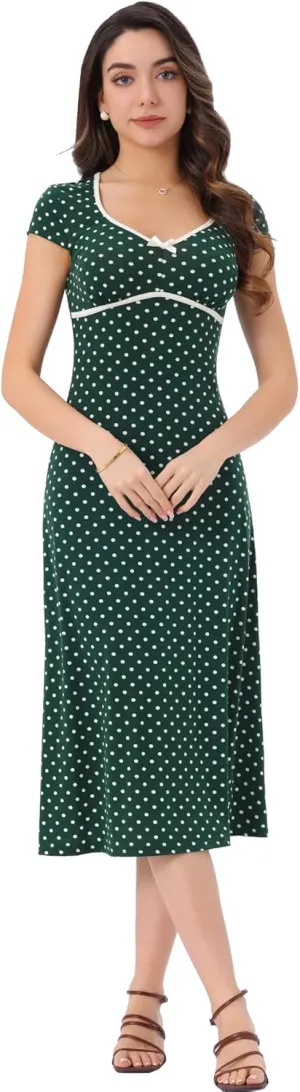 Allegra K Women's Vintage Retro Classic Cap Sleeve Summer Midi Polka Dot Dresses