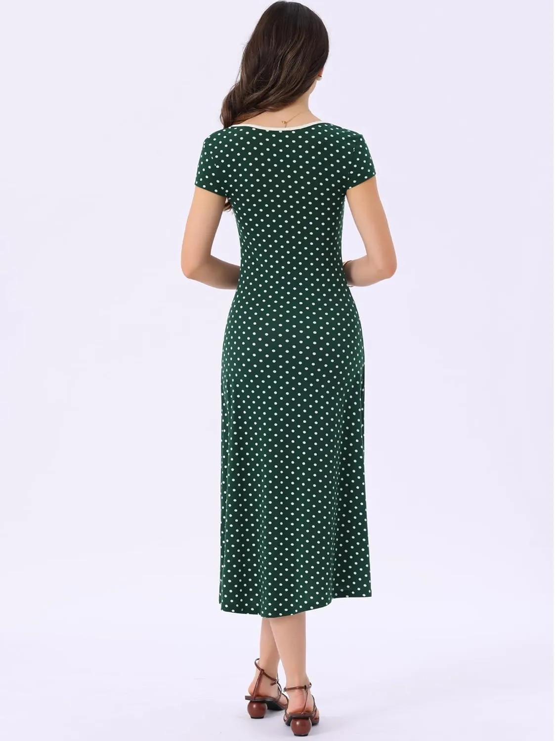 Allegra K Women's Vintage Retro Classic Cap Sleeve Summer Midi Polka Dot Dresses