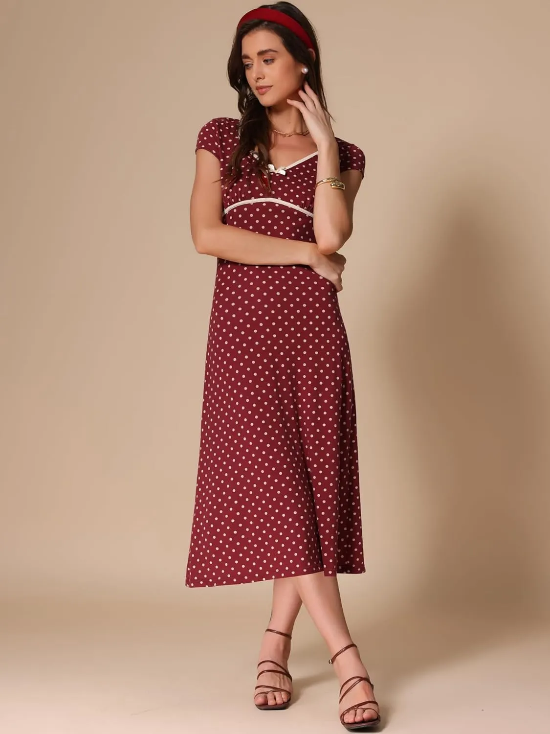 Allegra K Women's Vintage Retro Classic Cap Sleeve Summer Midi Polka Dot Dresses