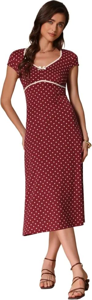 Allegra K Women's Vintage Retro Classic Cap Sleeve Summer Midi Polka Dot Dresses