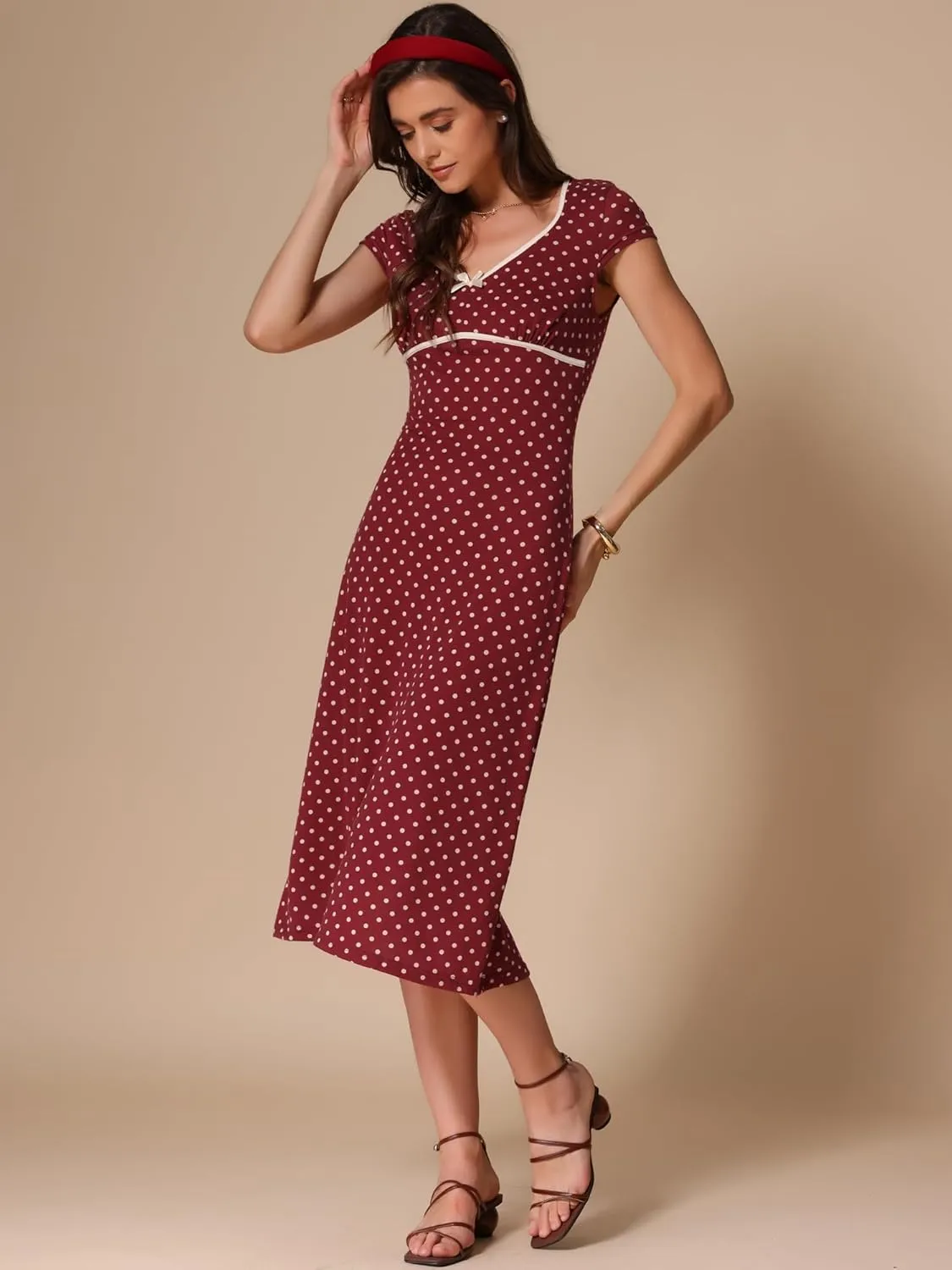 Allegra K Women's Vintage Retro Classic Cap Sleeve Summer Midi Polka Dot Dresses