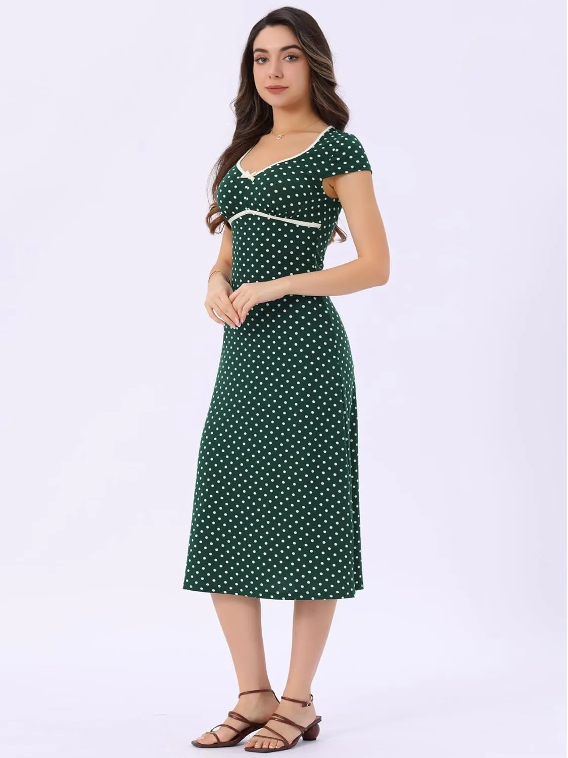 Allegra K Women's Vintage Retro Classic Cap Sleeve Summer Midi Polka Dot Dresses