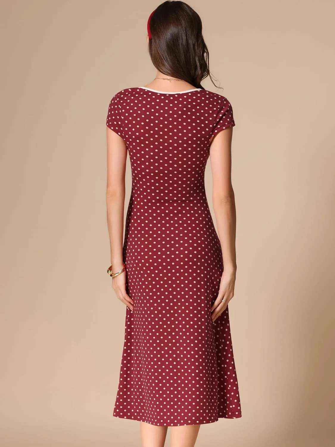 Allegra K Women's Vintage Retro Classic Cap Sleeve Summer Midi Polka Dot Dresses