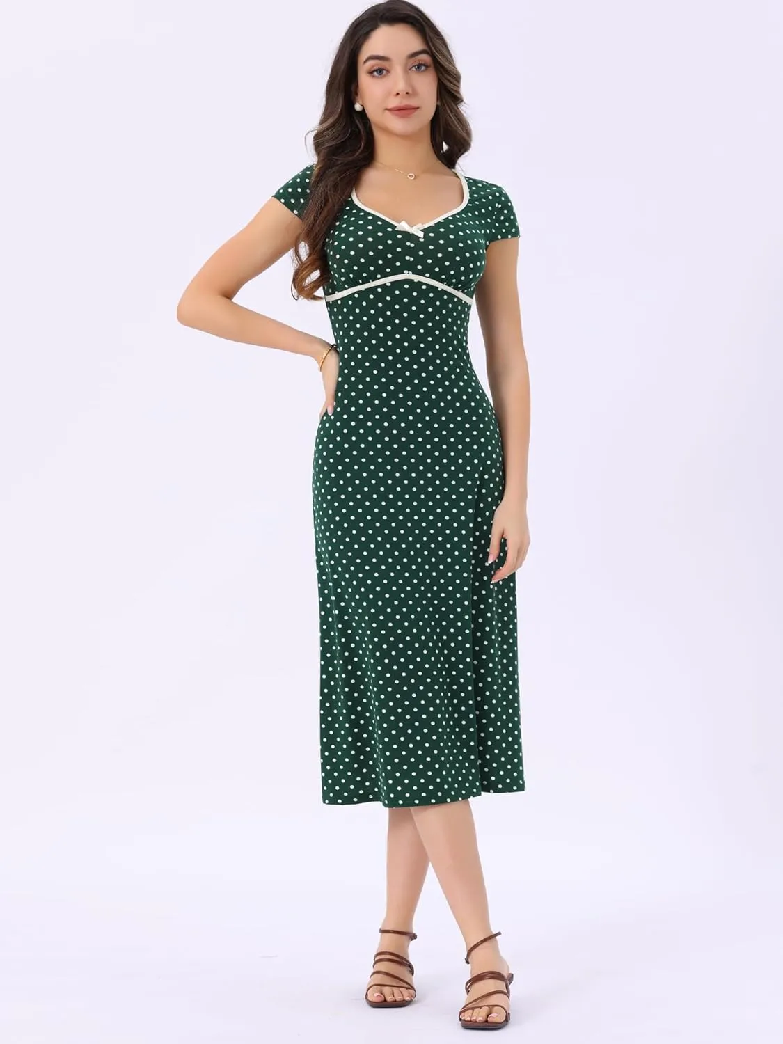 Allegra K Women's Vintage Retro Classic Cap Sleeve Summer Midi Polka Dot Dresses