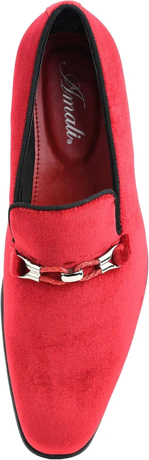 Amali Aller, Mens Casual Shoes - Loafers Men Slip on Shoes - Man Made Velvet Men's Slippers with Metal and Knitted Buckle - Mens Tuxedo Shoes