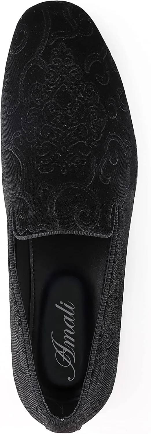 Amali King - Men's Slippers - Mens Loafers - Designer Shoes for Men - Tuxedo Shoes - Velvet Loafers Men - Embossed Paisley Pattern, Satin Band and Trim