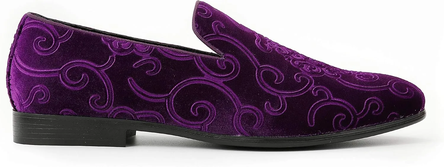 Amali King - Men's Slippers - Mens Loafers - Designer Shoes for Men - Tuxedo Shoes - Velvet Loafers Men - Embossed Paisley Pattern, Satin Band and Trim