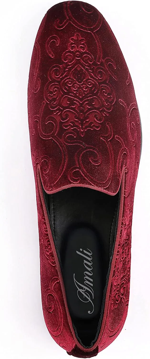 Amali King - Men's Slippers - Mens Loafers - Designer Shoes for Men - Tuxedo Shoes - Velvet Loafers Men - Embossed Paisley Pattern, Satin Band and Trim