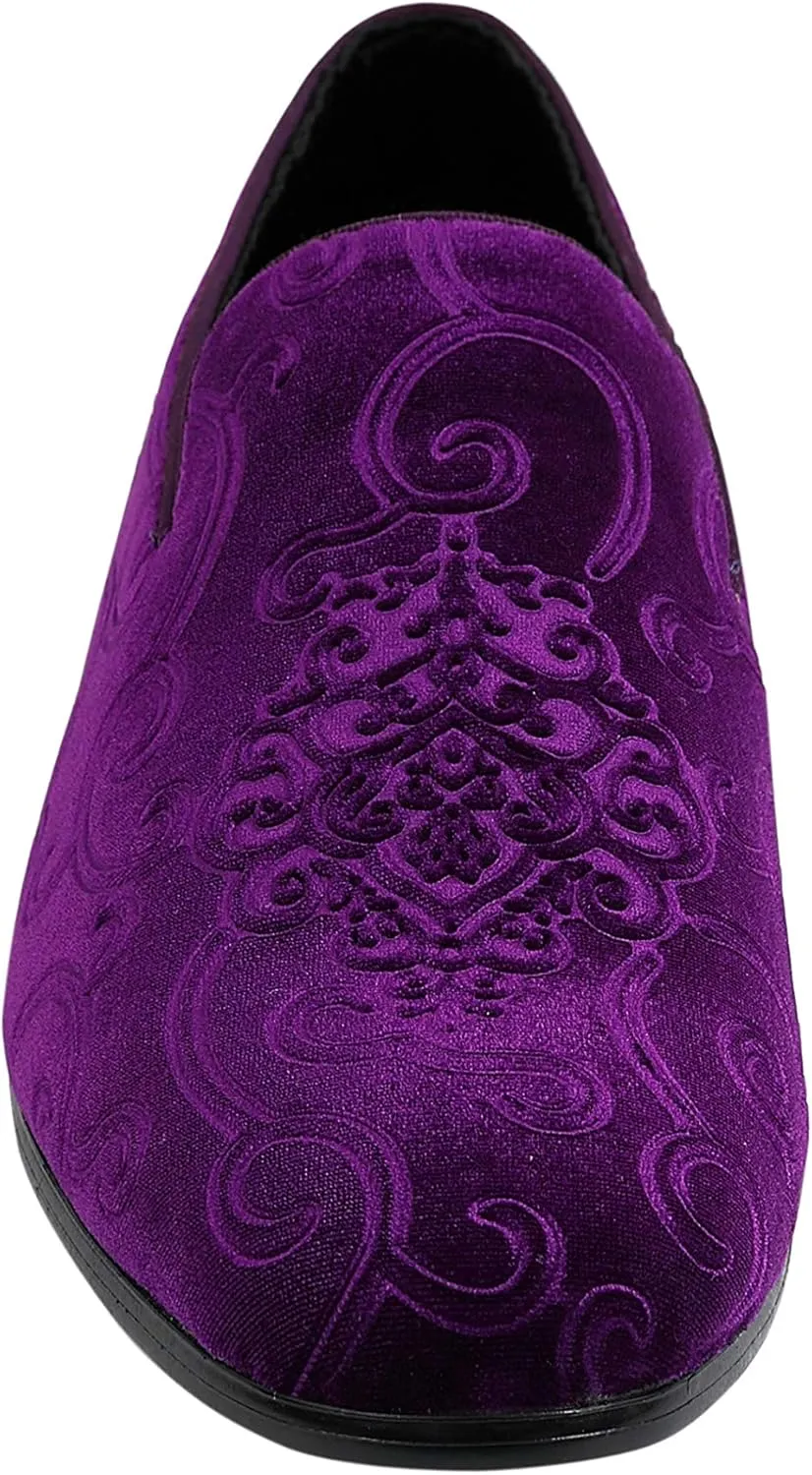 Amali King - Men's Slippers - Mens Loafers - Designer Shoes for Men - Tuxedo Shoes - Velvet Loafers Men - Embossed Paisley Pattern, Satin Band and Trim