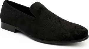Amali King - Men's Slippers - Mens Loafers - Designer Shoes for Men - Tuxedo Shoes - Velvet Loafers Men - Embossed Paisley Pattern, Satin Band and Trim
