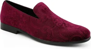 Amali King - Men's Slippers - Mens Loafers - Designer Shoes for Men - Tuxedo Shoes - Velvet Loafers Men - Embossed Paisley Pattern, Satin Band and Trim
