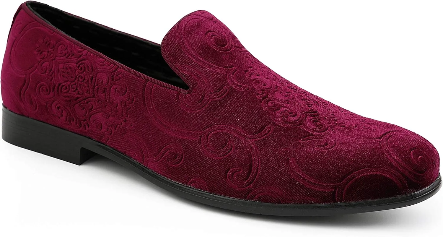 Amali King - Men's Slippers - Mens Loafers - Designer Shoes for Men - Tuxedo Shoes - Velvet Loafers Men - Embossed Paisley Pattern, Satin Band and Trim