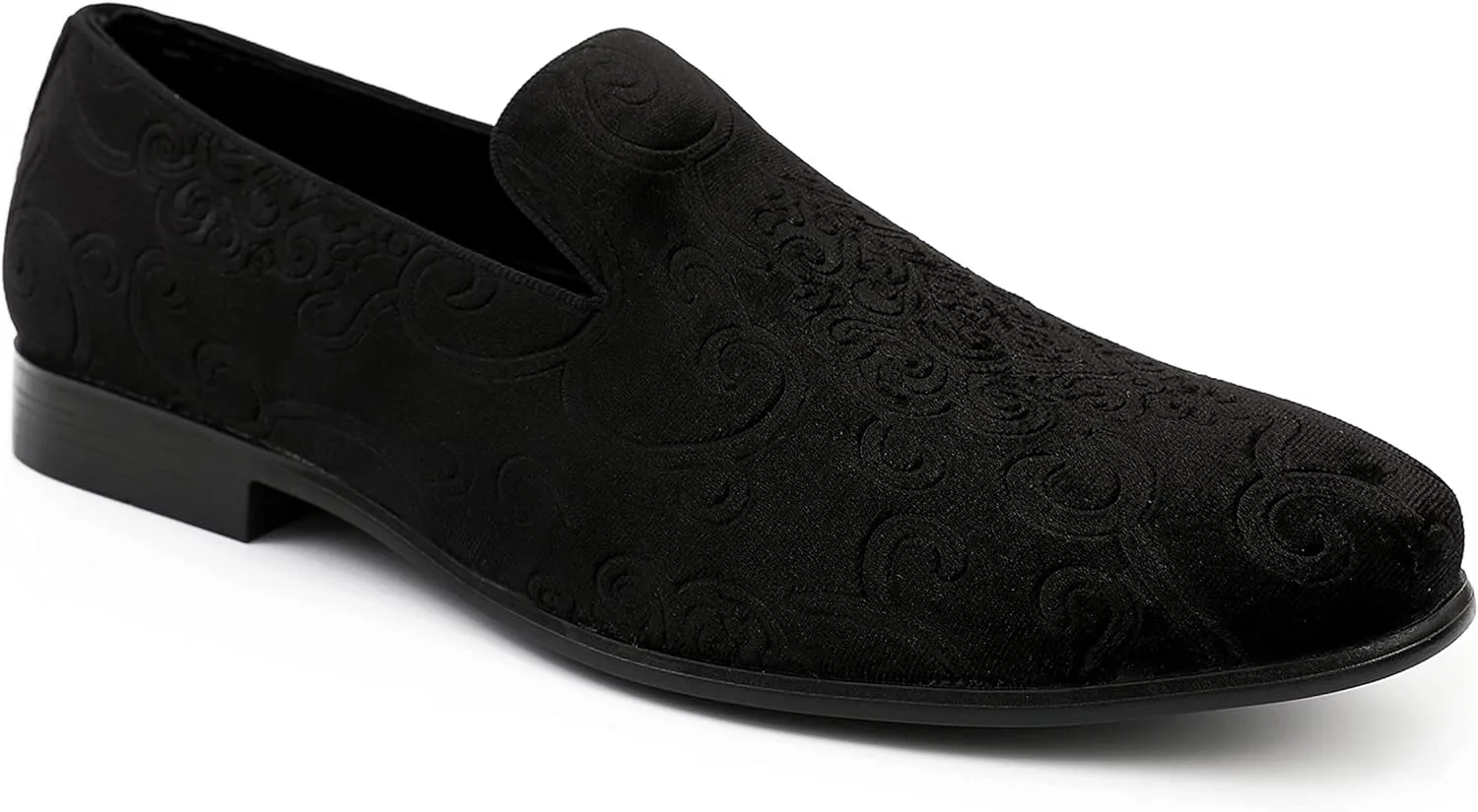 Amali King - Men's Slippers - Mens Loafers - Designer Shoes for Men - Tuxedo Shoes - Velvet Loafers Men - Embossed Paisley Pattern, Satin Band and Trim
