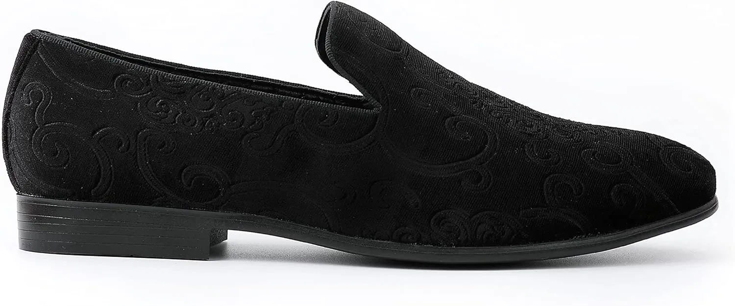 Amali King - Men's Slippers - Mens Loafers - Designer Shoes for Men - Tuxedo Shoes - Velvet Loafers Men - Embossed Paisley Pattern, Satin Band and Trim