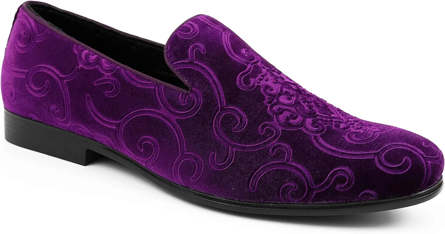 Amali King - Men's Slippers - Mens Loafers - Designer Shoes for Men - Tuxedo Shoes - Velvet Loafers Men - Embossed Paisley Pattern, Satin Band and Trim