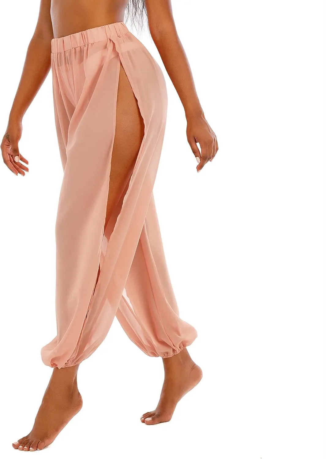 American Trends Sheer Beach Mesh Swimsuit Cover Up Harem Pants for Women High Slit See Through