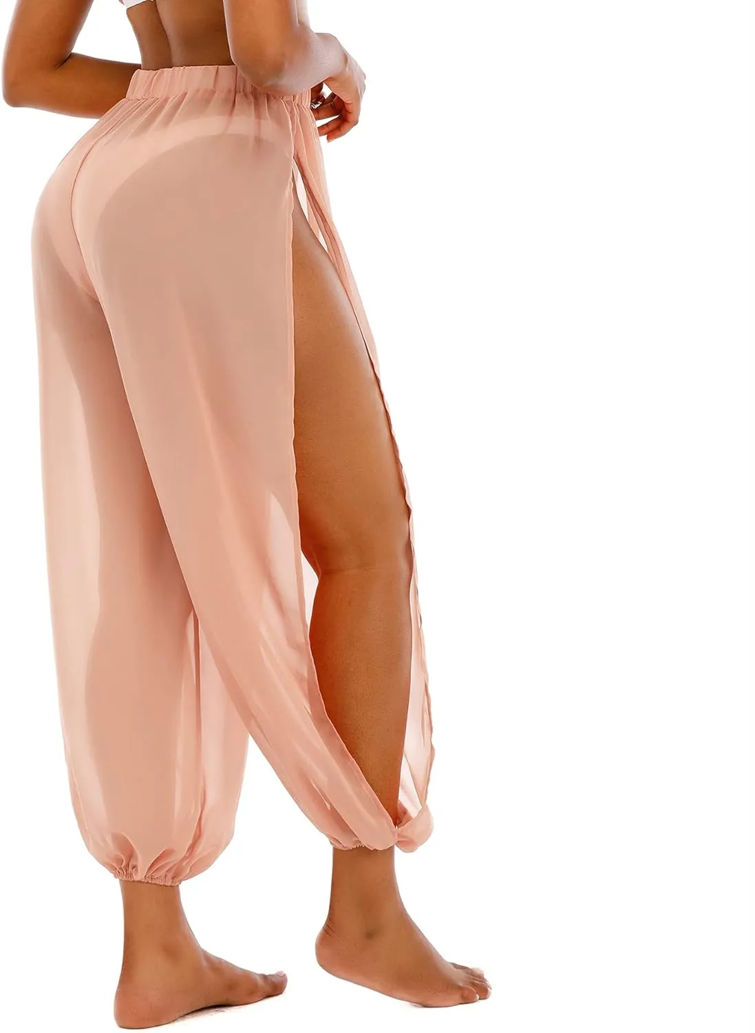 American Trends Sheer Beach Mesh Swimsuit Cover Up Harem Pants for Women High Slit See Through