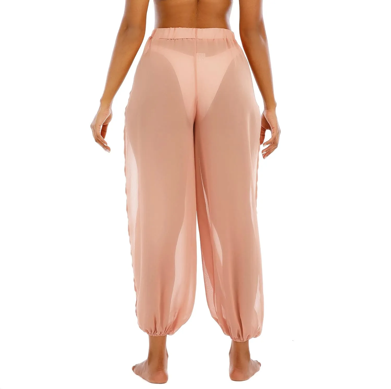 American Trends Sheer Beach Mesh Swimsuit Cover Up Harem Pants for Women High Slit See Through