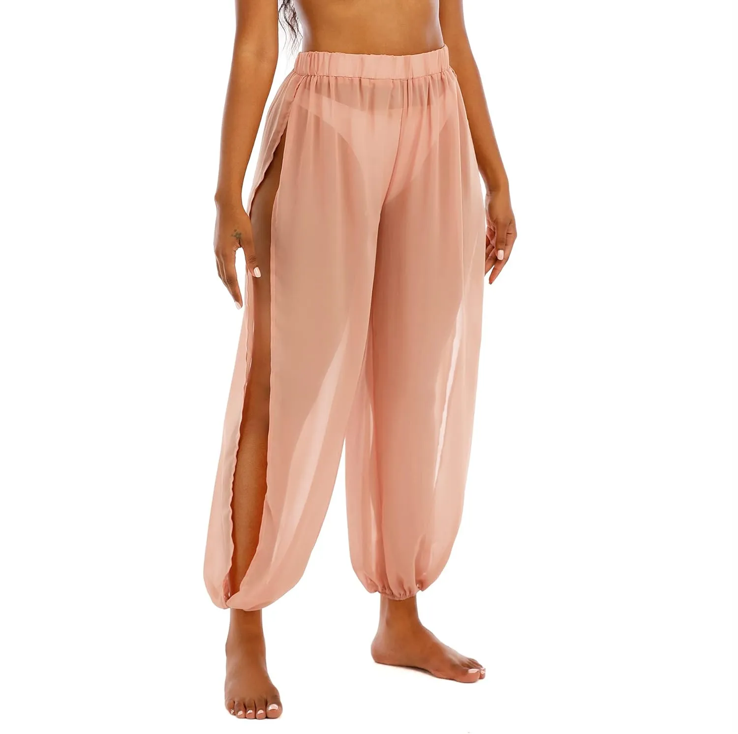American Trends Sheer Beach Mesh Swimsuit Cover Up Harem Pants for Women High Slit See Through
