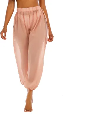 American Trends Sheer Beach Mesh Swimsuit Cover Up Harem Pants for Women High Slit See Through