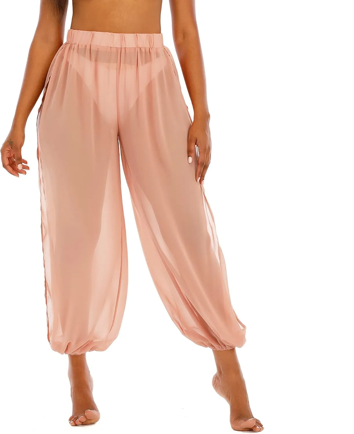 American Trends Sheer Beach Mesh Swimsuit Cover Up Harem Pants for Women High Slit See Through
