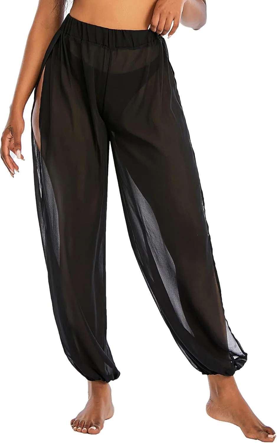 American Trends Sheer Beach Mesh Swimsuit Cover Up Harem Pants for Women High Slit See Through