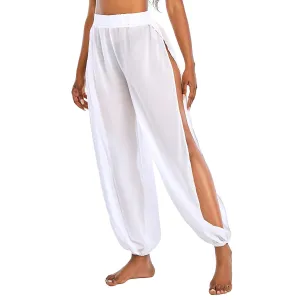 American Trends Sheer Beach Mesh Swimsuit Cover Up Harem Pants for Women High Slit See Through