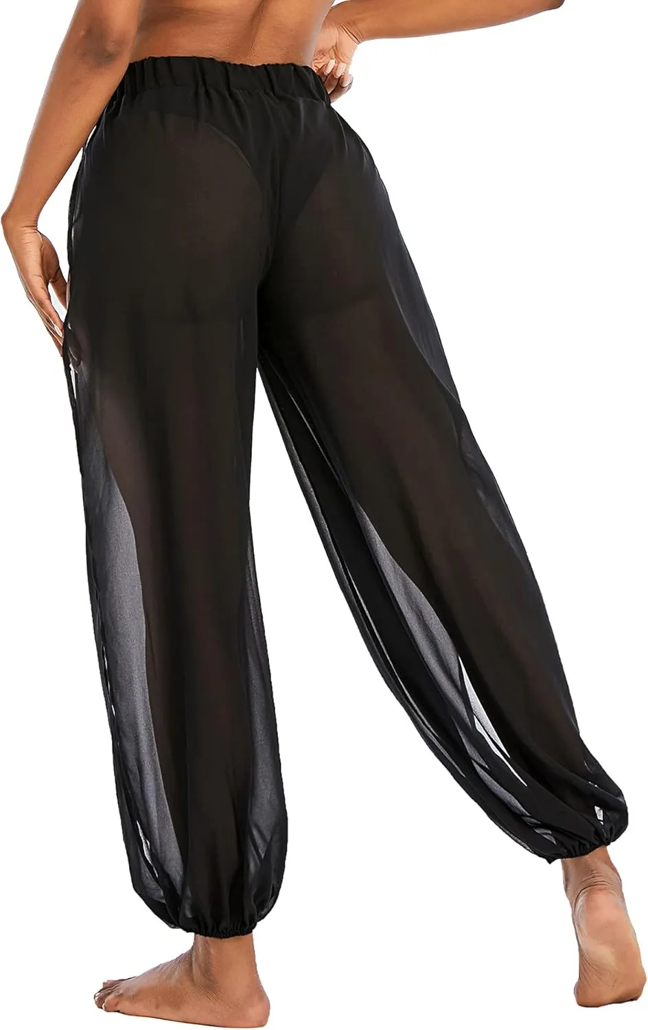 American Trends Sheer Beach Mesh Swimsuit Cover Up Harem Pants for Women High Slit See Through