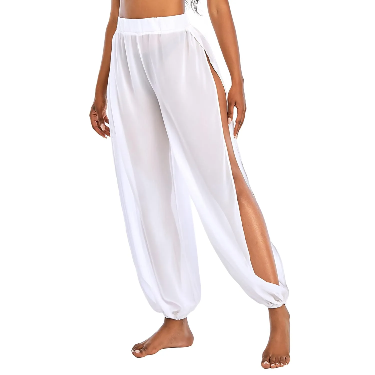 American Trends Sheer Beach Mesh Swimsuit Cover Up Harem Pants for Women High Slit See Through