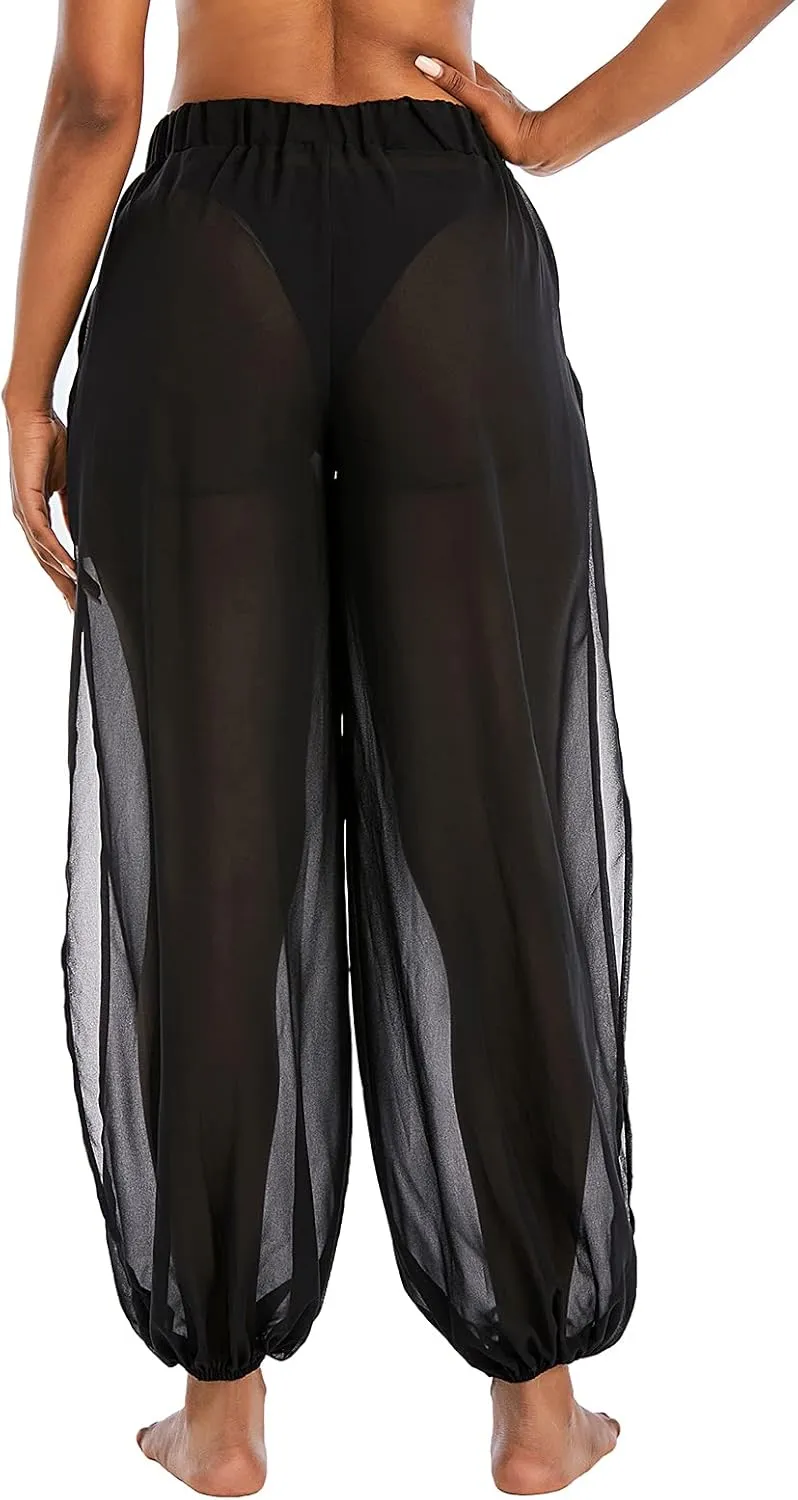 American Trends Womens Swimsuits Cover Up Pants for Women Ruffle High Waist Swimwear Pants Sheer Beach Bikini Bottoms