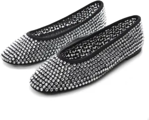 Arqa Rhinestone Ballet Flats for Women Sparkly Crystal Mesh Ballerina Flat Comfortable Wedding Dress Shoes