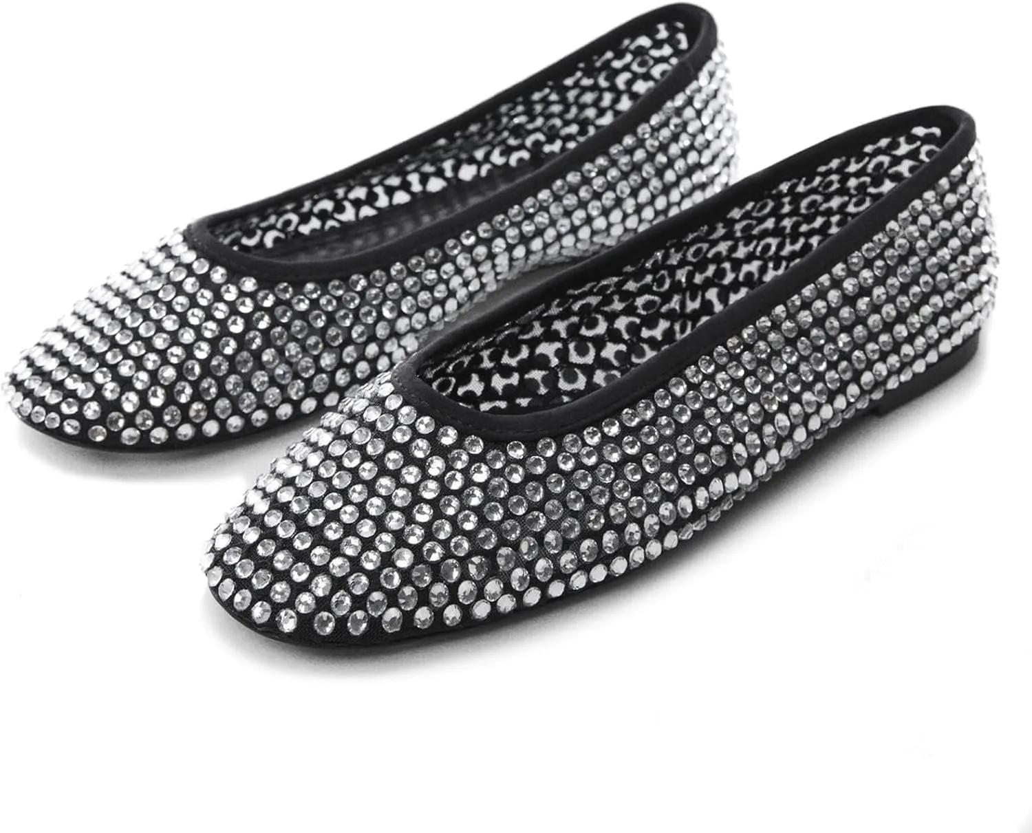 Arqa Rhinestone Ballet Flats for Women Sparkly Crystal Mesh Ballerina Flat Comfortable Wedding Dress Shoes