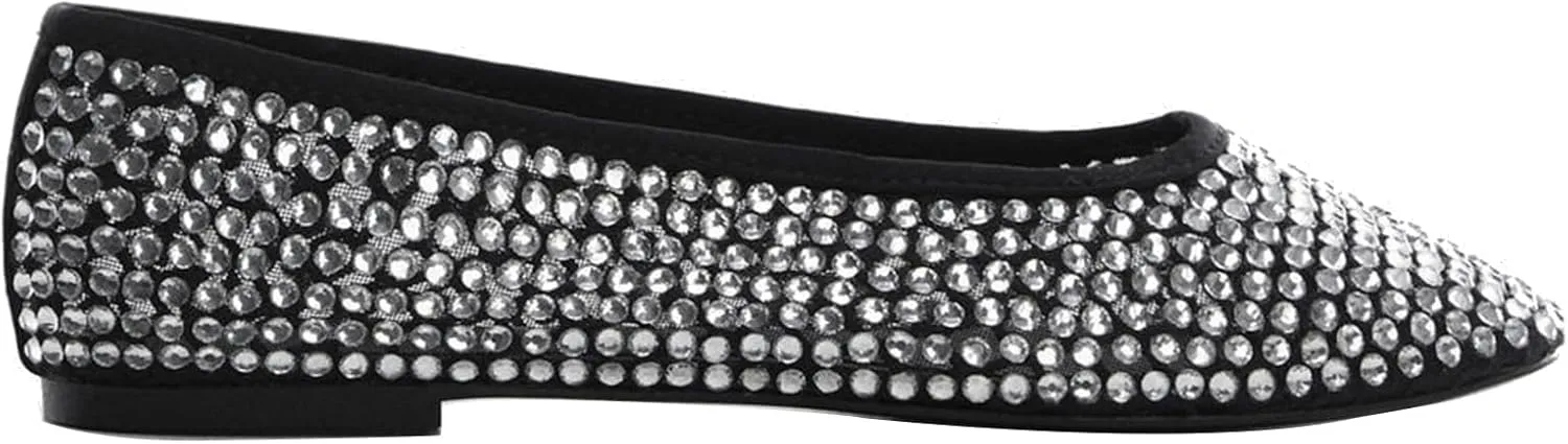 Arqa Rhinestone Ballet Flats for Women Sparkly Crystal Mesh Ballerina Flat Comfortable Wedding Dress Shoes