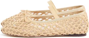 Arqa Women's Raffia Soft Ballet Flats Bow Tie Mesh Ballerina Shoes for Women Elastic Strap Braided Mary Jane Flat
