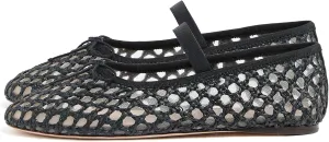 Arqa Women's Raffia Soft Ballet Flats Bow Tie Mesh Ballerina Shoes for Women Elastic Strap Braided Mary Jane Flat