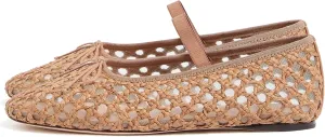 Arqa Women's Raffia Soft Ballet Flats Bow Tie Mesh Ballerina Shoes for Women Elastic Strap Braided Mary Jane Flat