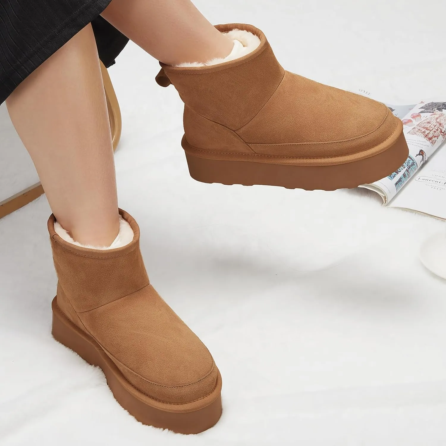 ATHMILE Boots for Women Suede Platform Boot Winter Ankle Snow Womens Boots Classic Ultra Mini Comfortable Outdoor