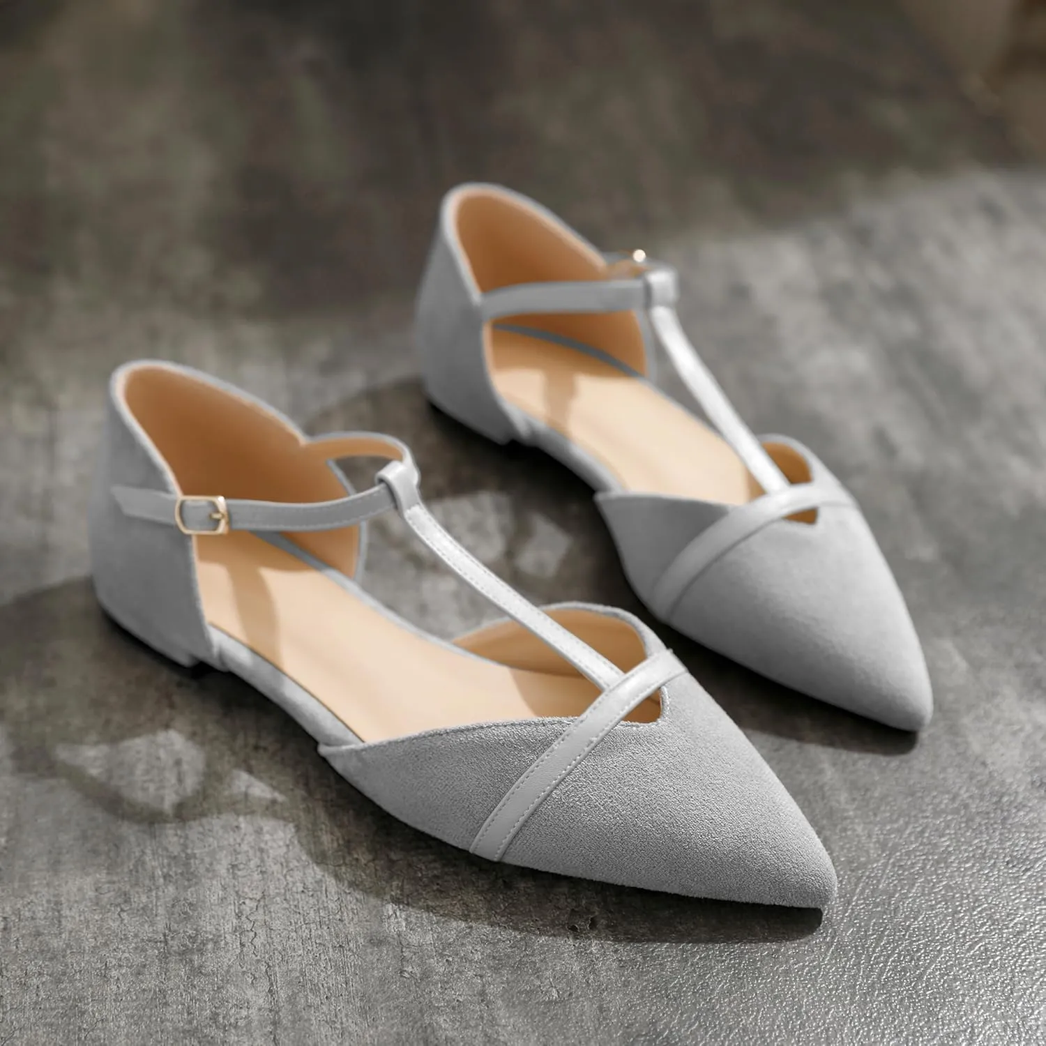 AUMOTED Women's Mary Jane Flat Pointed Toe Flats Low Heel D'Orsay Slip-on Pumps Casual Walking Shoes