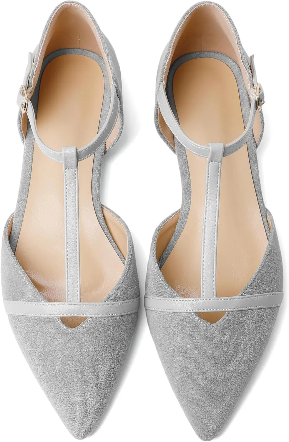 AUMOTED Women's Mary Jane Flat Pointed Toe Flats Low Heel D'Orsay Slip-on Pumps Casual Walking Shoes