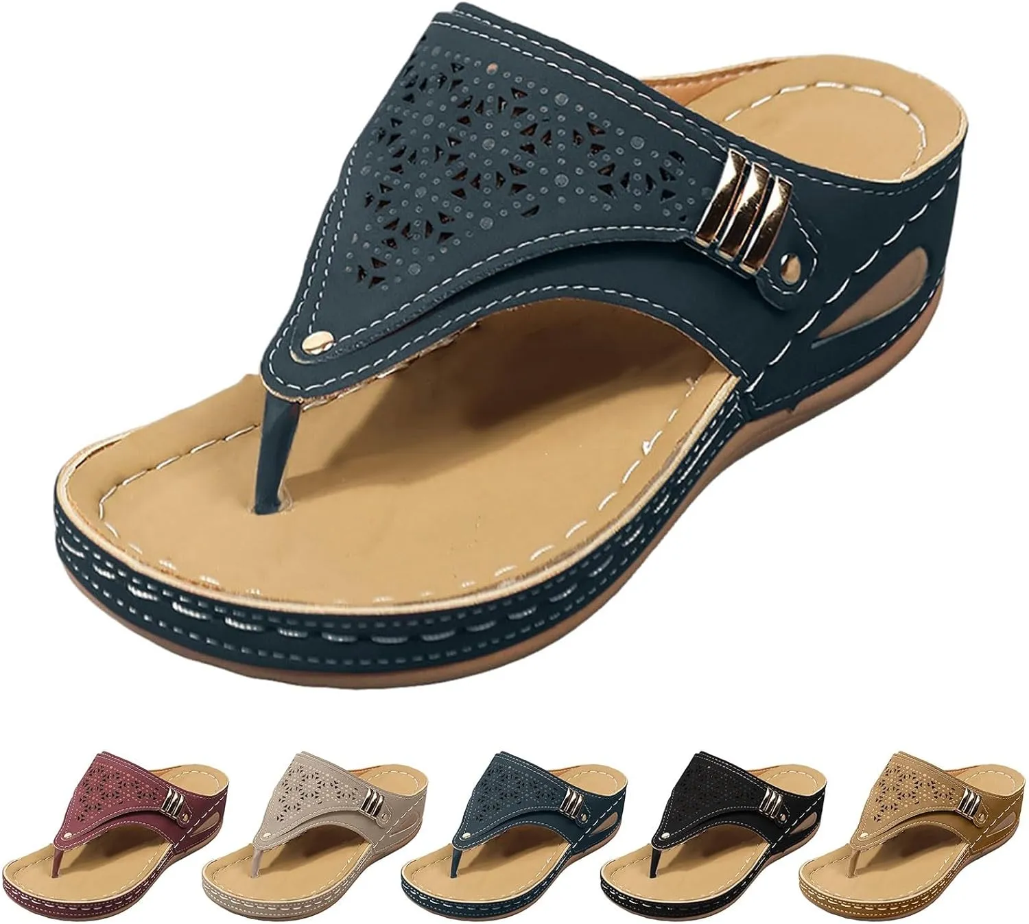 Avylays Orthopedic Sandals for Women Breathable Mesh Hollow Sports Sandals Wedge Heel Flip Flops Summer Casual Slides